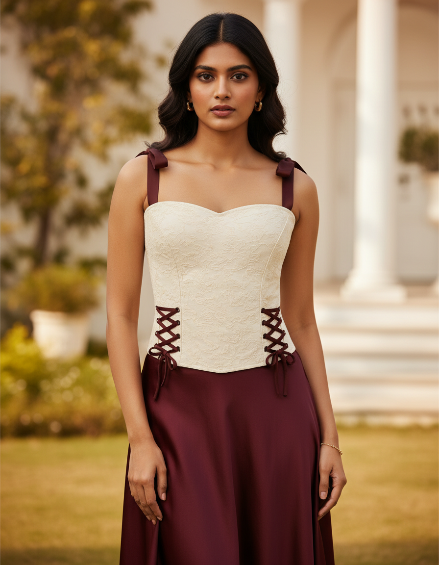 Ivory Lace-Up Corset Top