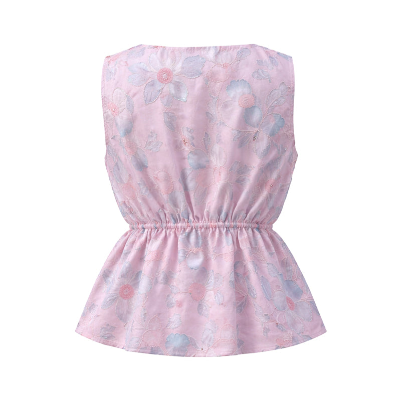 The Blossom Embroidered Peplum Vest – Petal Pink