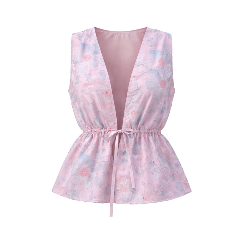 The Blossom Embroidered Peplum Vest – Petal Pink