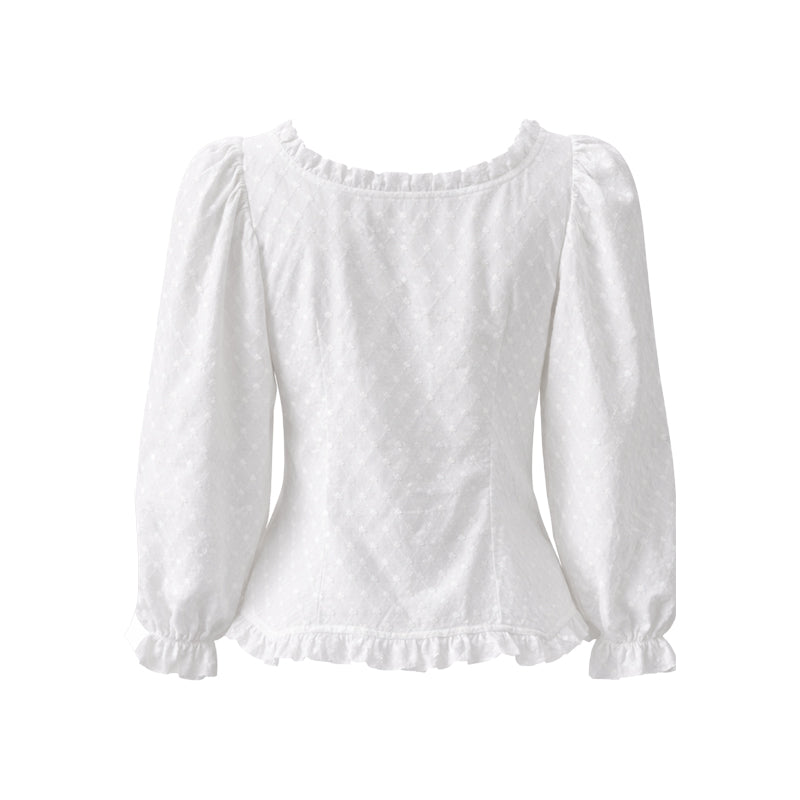The Seraphina Swiss Dot Ruffle top – White