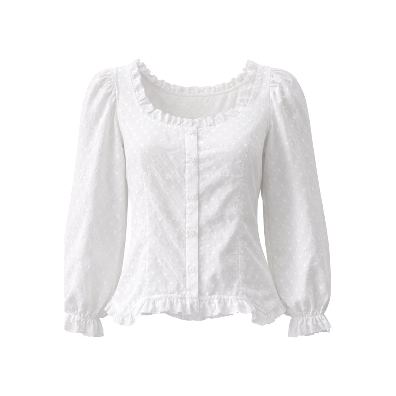 The Seraphina Swiss Dot Ruffle top – White